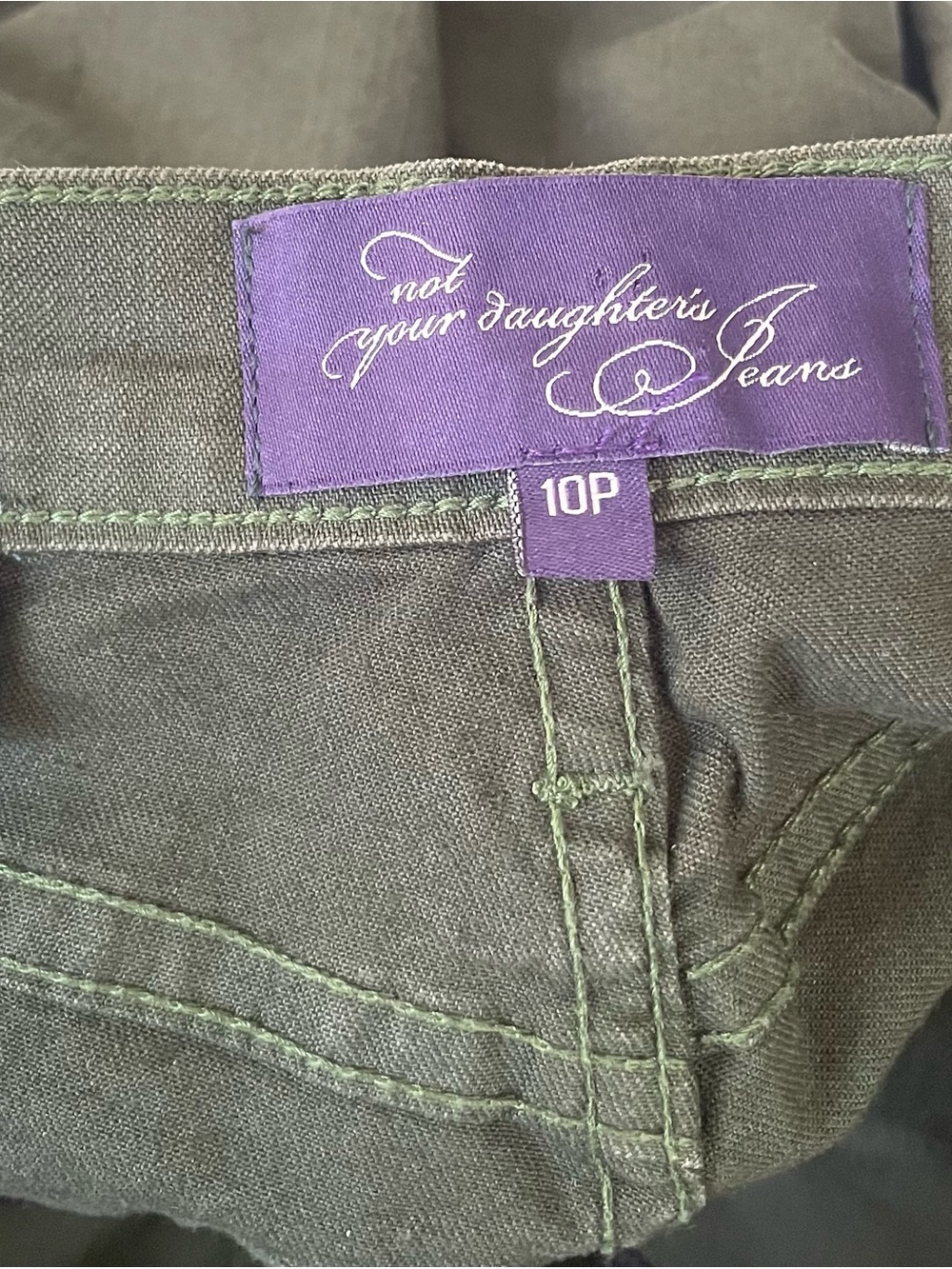 NYDJ Lift Tuck Olive Green Flared Crop-Leg Military Jeans - Picture 7 of 9